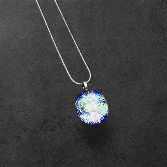 *Handmade Glittery Glass Pendant 18” Stainless Steel Necklace - Picture 4 of 15